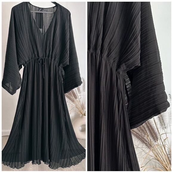 Zara Black Pleated Modest Dress - Picture 1 of 13